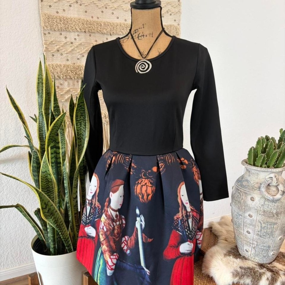 Unique Artful Dress Yi Heng MEI Black and red renaissance print mini dress